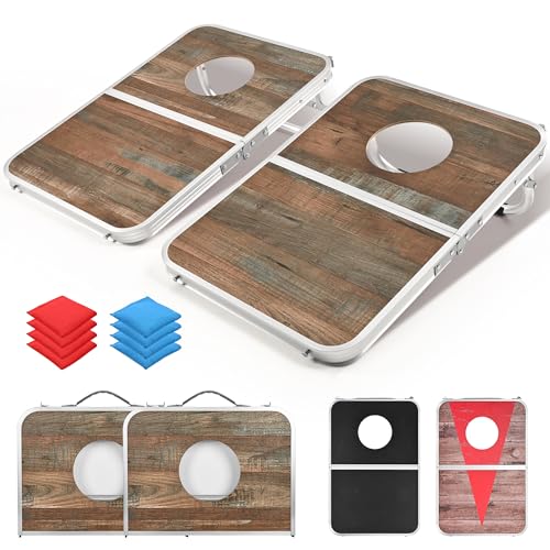 Image of ROPODA Portable Cornhole Board Set,24x16 / 30x20in Corn Hole Games for Adults with 8 Bean Bags, Lightweight Aluminum Alloy Edging Cornhole Set for Outdoor Games, Beach and Tailgates