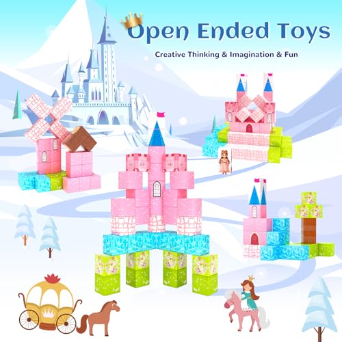 Image of Hiwawind Updated Princess Magnetic Blocks for Girls, Princess Castle Magnetic Building Toys, STEM Montessori Sensory Toys for Toddlers 3-4 5-6 7-8, Creative Birthday Gifts for 3+ Year Old Girl