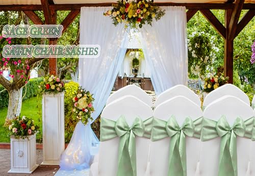 JFDYDM 50 Pack Satin Sage Green Chair Sashes for Wedding Birthday Party Bridal Shower Gender Reveal Decorations, Sage Green Chair Sash for Folding Chairs Banquet Chairs Chiavari Chairs - Thumbnail 4