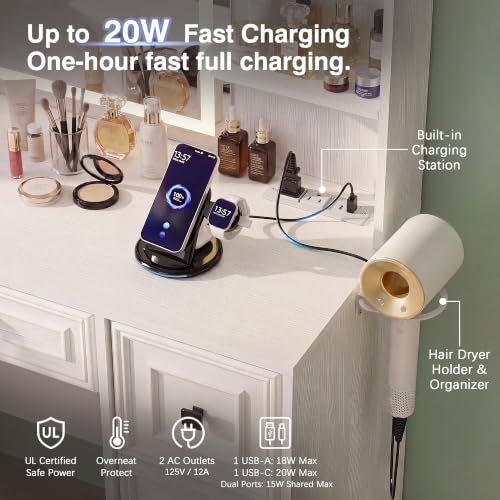 Image of YESHOMY Makeup Vanity Desk,LED Mirror,Charge Hub,Hair Tool Organizer