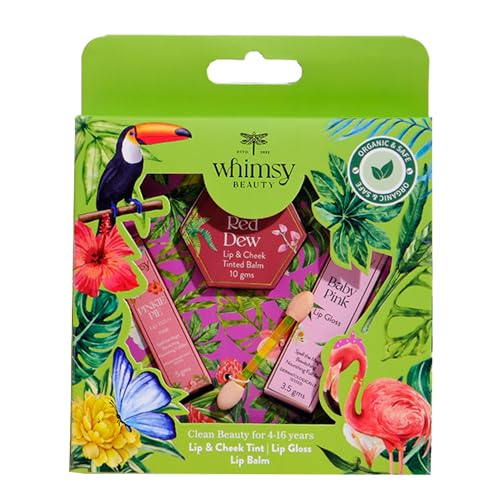 Image of Whimsy Beauty Organic & Safe Kids Makeup Kit | Safe, Non-Toxic Beauty Set for Girls | Includes Lip Balm, Lip Gloss & Lip & Cheek Tint | Vegan & Cruelty-Free (Pack of 3)
