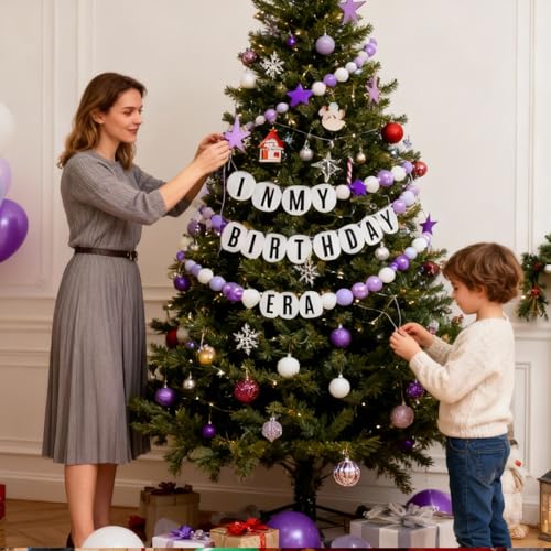 DIY Giant Friendship Bracelet Birthday Garland Kit with Letters Ball Customizable Banner for Christmas Wedding Kpop New Year Party Decorations Ball Plastic Balls Stars DIY Supplies(Purple) by Heopeis - Used condition - Image 3