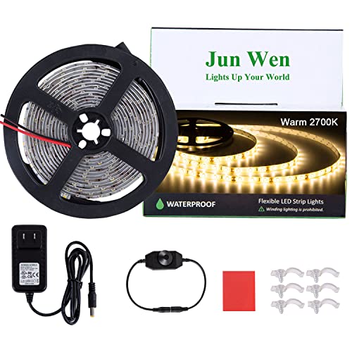 Junwen 16.4Ft Gold Yellow Led Strip Lights, 12V Outdoor Led Strip Lights Waterproof Flexible Led Light Strip Indoor Plug In Cuttable Smd2835 Dimmable Led Strip Light For Bedroom Cabinet Kitchen Tv #TOP14