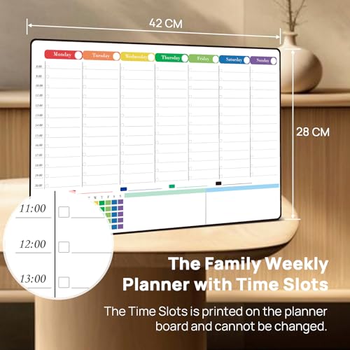 POPRUN Magnetic Calendar Weekly Planner Whiteboard for Fridge A3 Family Schedule Planner with Time Slots - Image 2