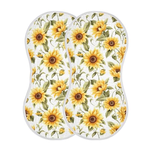 Image of AMmao Blooming Sunflower Flower Burp Cloths 2 Pack Muslin Burping Cloth Cotton Burp Towel Soft Absorbent Baby Burp Cloths for Boys Girls Newborn 22 x 11 in