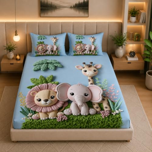 Image of 7D Digital Printed King Size Bedsheet with 2 Pillow Covers | Soft Premium Cotton Feel Microfiber Double Bed Bedsheet | Wrinkle Free & Fade Resistant | (Animal1, King Size - 90 x 100)