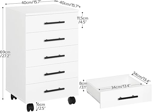 Miniatura 21 de HOOBRO Archivador de 5 cajones, archivador de oficina con cajones, gabinete de almacenamiento móvil de madera con ruedas, para maquillaje, oficina