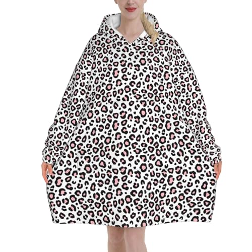 Sweat à capuche couverture rose léopard unisexe en flanelle avec de grandes poches