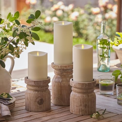 Image of Luminara Outdoor Flameless LED Ivory Candle Melted Edge 3.75 inch x 5 inch Real Moving Flame Battery Operated Timer Plastic Weather-Resistant