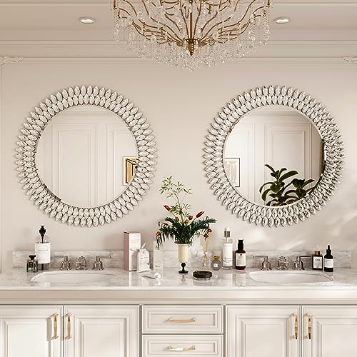 Kelly Miller Round Jeweled Mirror for Wall Decor, 32 in Modern Decorative Wall Mirror with Luxury Diamonds Beveled Vanity Mirror for Bedroom, Living Room, Bathroom, Hallway, Entryway, Fireplace - Image 5
