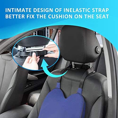 Dreamer Car Back Support Lumbar Support Pillow for Car-Memory Foam Car Lumbar Support for Driving Fatigue / Back Pain Relief - Dual Straps Better Fix The Car Cushion-Blue - Thumbnail 4