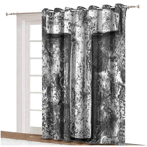 Cortina opaca con letra T, estilo vintage, estilo alfabético, estilo industrial, con parte trasera térmica, para puerta corredera de cristal, panel individual de 254 x 213 cm, para puerta corredera