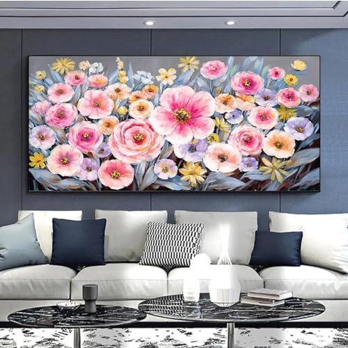 Peinture de fleurs roses colorées KEBIA 60x120 cm sur toile abstraite