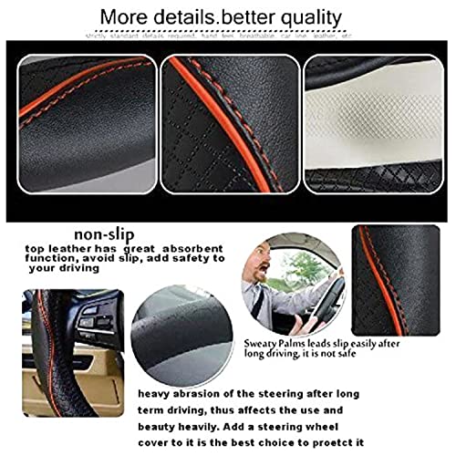 Image of Car Steering Wheel Cover, Anti-Slip, Safety, Soft, Breathable, Heavy Duty, Thick, Full Surround, Sports Style (Black with Light Orange Line)