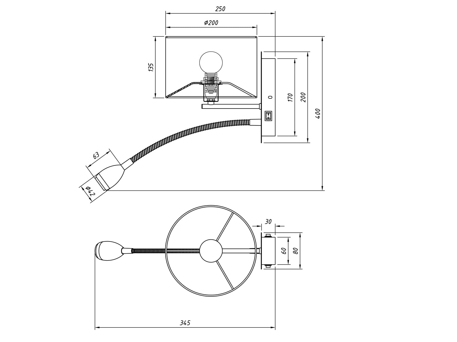 meineWunschleuchte Wandleuchte mit Leselampe, Schalter, Kabel und Stecker, Stoff Lampenschirm Grau, Korpus Metall Silber, Höhe 23,5cm inkl. stufenweise dimmbarem E14 Leuchtmittel