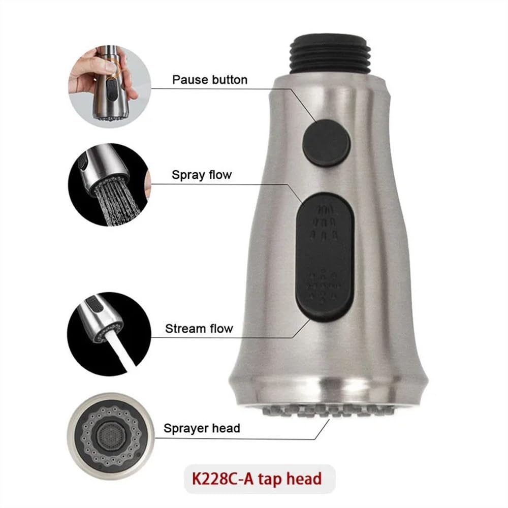 Bateria kuchenna z funkcją Touch Sense Control, bateria z wyciąganą wylewką do zlewu, bateria z podwójnym przepływem, przycisk pauzy, stal nierdzewna,