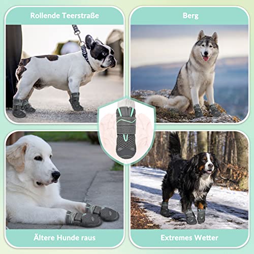 SlowTon Hundeschuhe Pfotenschutz, 2 Stück wasserdichte Hunde Schuhe Outdoor mit Rutschfester Sohle, reflektierendem Klettverschluss Hundestiefel für kleine mittlere große Hunde Winter