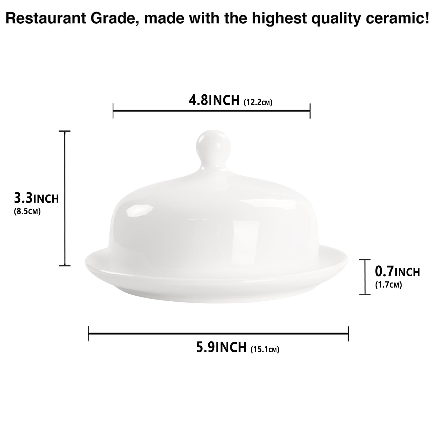 jinsongdafa Butter Dish With Lid For Countertop, Porcelain Butter Holder with Lid, Butter Container Perfect for East and West Coast Butter, Durable & Sturdy Butter Keeper (6 Inch Round), White