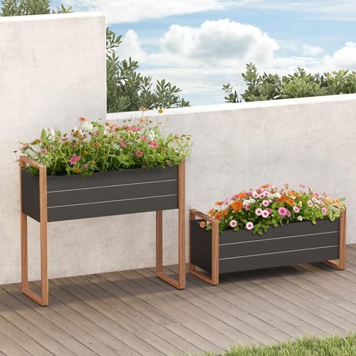Grand patio Outdoor Planter Boxes Combo, Metal Raised Garden Beds with Legs, Rectangular Elevated Garden Planter Boxes for Herb Vegetables Flowers Fruits high & low