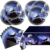 Wolf Birthday Party Tableware Set,20 Plates and 20 Napkins and Tablecloth 86 '' x 51 '', Wolf Animal Party Decorate Supplies