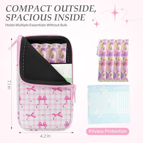 Image of KJQJLY 2 Pack Portable Tampon Organizer Bag Tampon Holder & Storage Case with Zipper for Travel, Discreet Period Bag for Purse, Waterproof Feminine Products Pouch for Women (Bows)