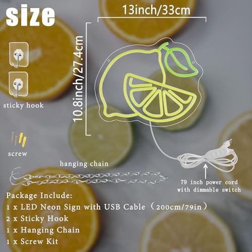 Image of Lemon Neon Sign for Wall Decor, Dimmable Yellow Lemons Neon Lights, Vibrant Fruit Themed Neon LED Signs for Kids Room, Bedroom, Restaurant, Bar, Club, Fruit Shop, Birthday Party