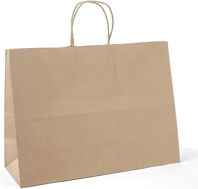 Switory 25pc Kraft Paper Bag with Handles 40.6x15.2x30.5cm Large Brown Shopping Gift Bag with Twisted Handles for Party Favor, Packaging, Customization, Carry, Retail, Merchandise, Wedding