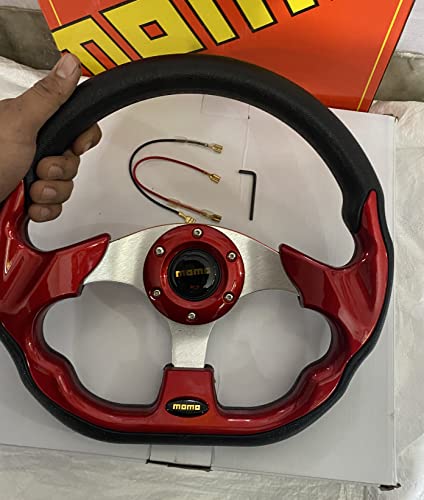 Image of AUTO MT MOMO RED DSHAPE 12INCH Universal Steering Wheel for Sports Car Look Rally Race Off Road with BOSS KIT HUB Free