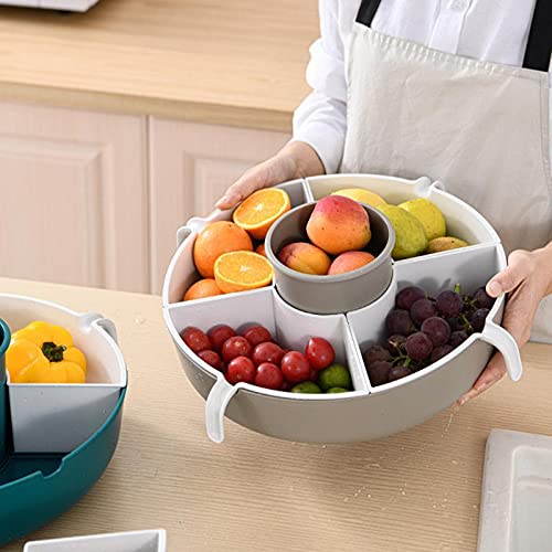Rasdion Serving Platters Tray, Dining Table Round Platter with Vegetables and Fruit Draining Basket Strainer, Appetizer Plate, Rotating Hot Pot Basket, Fruit Basket for Dining Table (Multicolor)