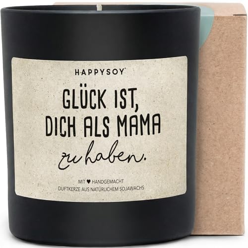 Glück ist, dich als Mama zu haben - Duftkerze mit Spruch als Geschenk für Mama, Muttertag, Geburtstag, liebevolle Geschenkidee, Kerze im Glas, blumiger Duft