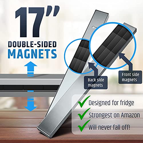 Image of 17 inch Premium Magnetic Knife Holder for Refrigerator (Double-Sided Heavy-Duty Magnets) - Upgraded Strip for Strong Fridge Mount - Clear Up Counter Space - 304 Anti-Rust Stainless Steel (Upgraded Design)