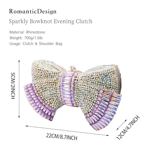 Image of RomanticDesign Women Sparkly Bowknot Evening Clutch Luxury Rhinestone Bride Purse Wedding Party Prom Banquet Handbag