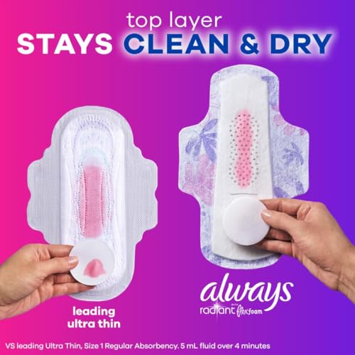 Image of Radiant Feminine Pads for Women, Size 2 Heavy Flow Absorbency, with Flexfoam, with Wings, Scented, 26 Count