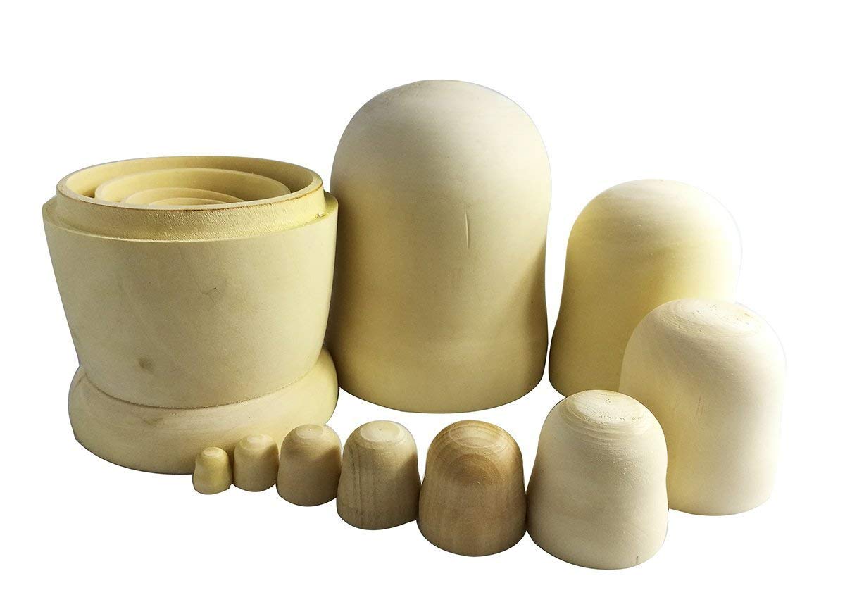 Lot de 10 poupées gigognes en bois brut à peindre pour enfant