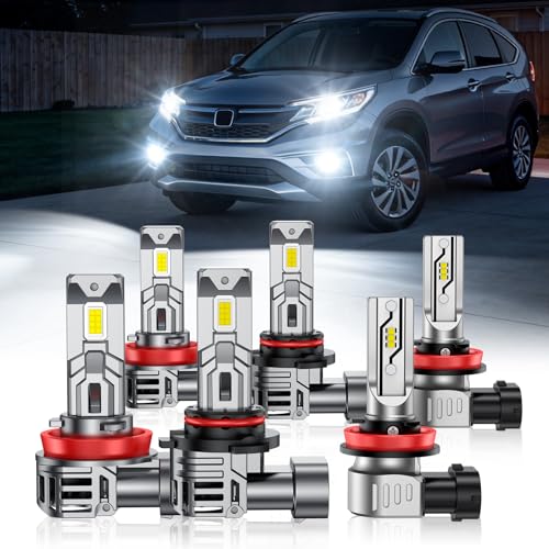 Image of Fit For Honda CRV 2015 2016 2017 2018 2019 2020 2021 Light Bulbs, 9005 /HB3 + H11 /H9 /H8 + H11 Fog Lights 6500K Cool White Combo Kit, Plug-N-Play, 92000LM 800% Brighter, -40F Instant Start, Pack of 6