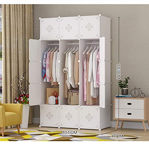 XHCP Armario Organizador de Armario Blanco portátil, Armario de Resina Modular para Ropa con Barra para Colgar Zapatero para Ropa, Zapatos, Juguetes-t L111 & Times; w47 & Times; h183cm