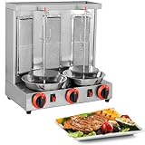 Vertikaler Kebab-Grill,Gas-Döner-Kebab-Maschine,Aufsatz-Kebab-Kocher,Rotierender Bräter 360° Drehbar,Edelstahl Backmaschine,Vertikaler Gas-Döner,für Restaurant Wohnküche,Silver