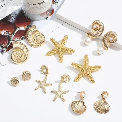 NEWITIN 6 Pairs Gold Earrings for Women Hypoallergenic Statement Earring 14K Gold Plated Dangle Earring Lightweight Chunky Geometric Stud Earrings Set for Women3