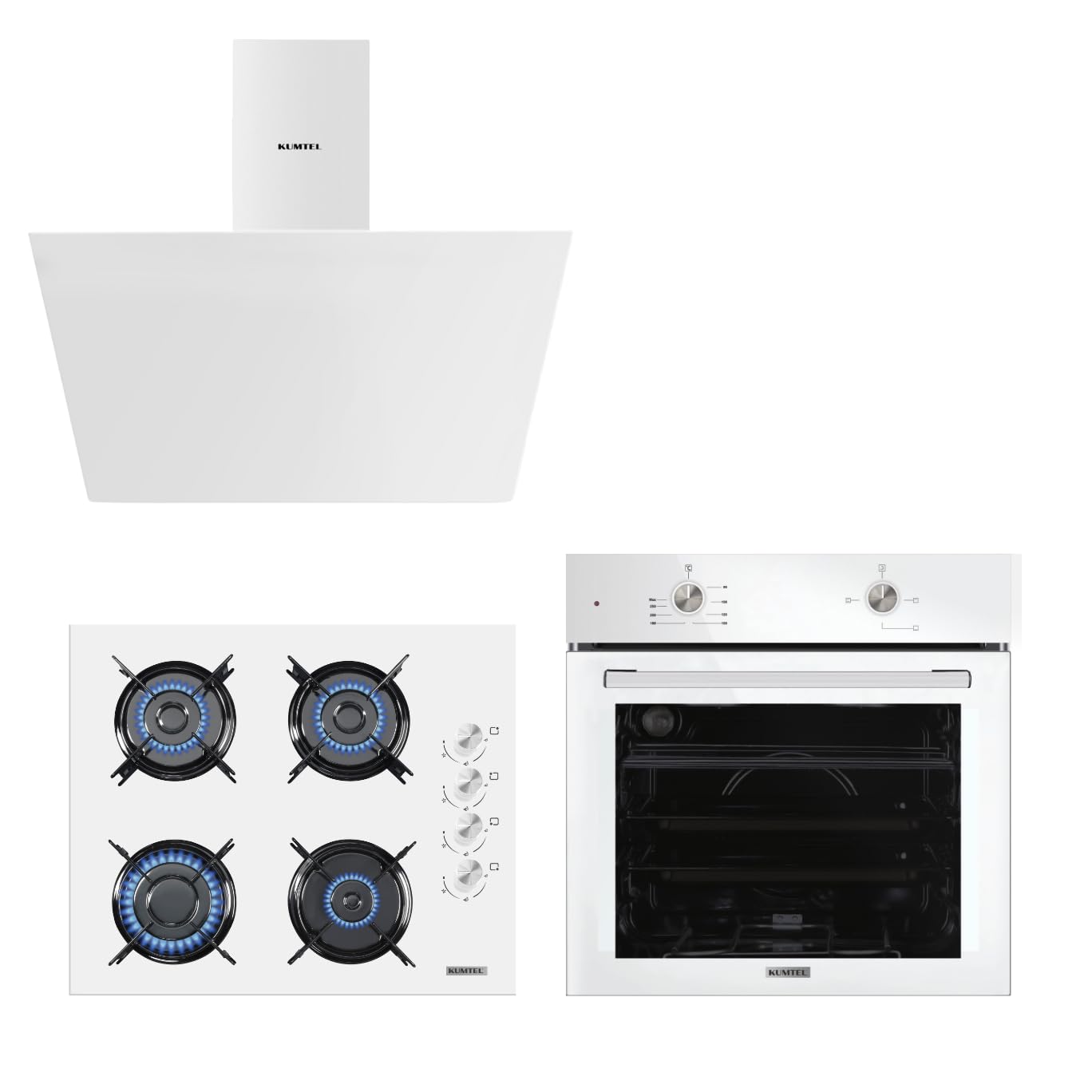 Kumtel Home Basic Beyaz Cam Ankastre Set