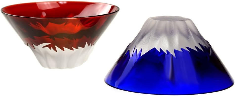 Pair of Red and Blue Fujiyama Mt.Fuji Mountain Guinomi Sake Cups Hand Blown Shot Glass - Pair [Japanese Crafts Sakura]