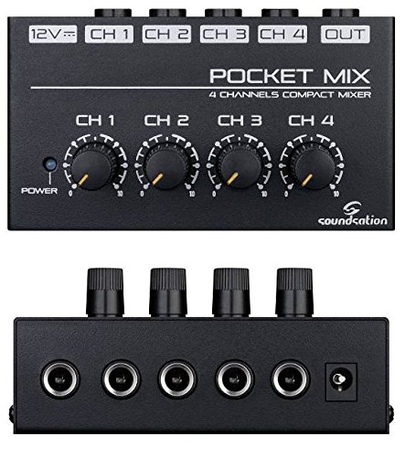 PocketMix Mini console de mixage à 4 canaux avec adaptateur