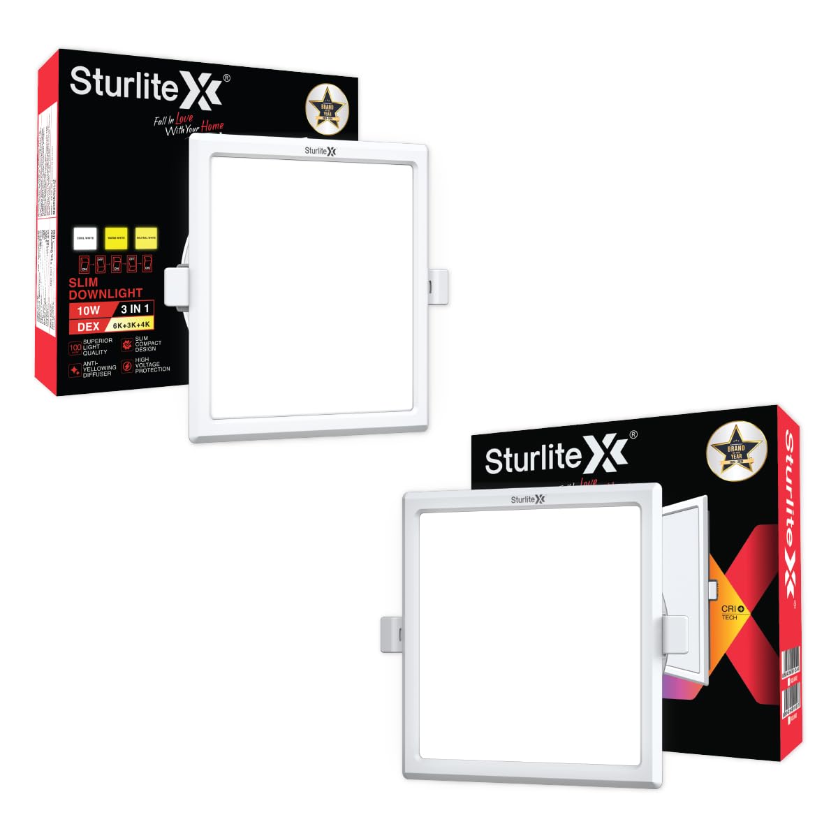 Sturlite Dex 10W (3 in1) Square LED Downlight|Warm, Neutral & Cool White Color Temperature|1000 Lumens with CRI Tech for Various Ceiling Types and Rooms - (Pack of 2)-image-20