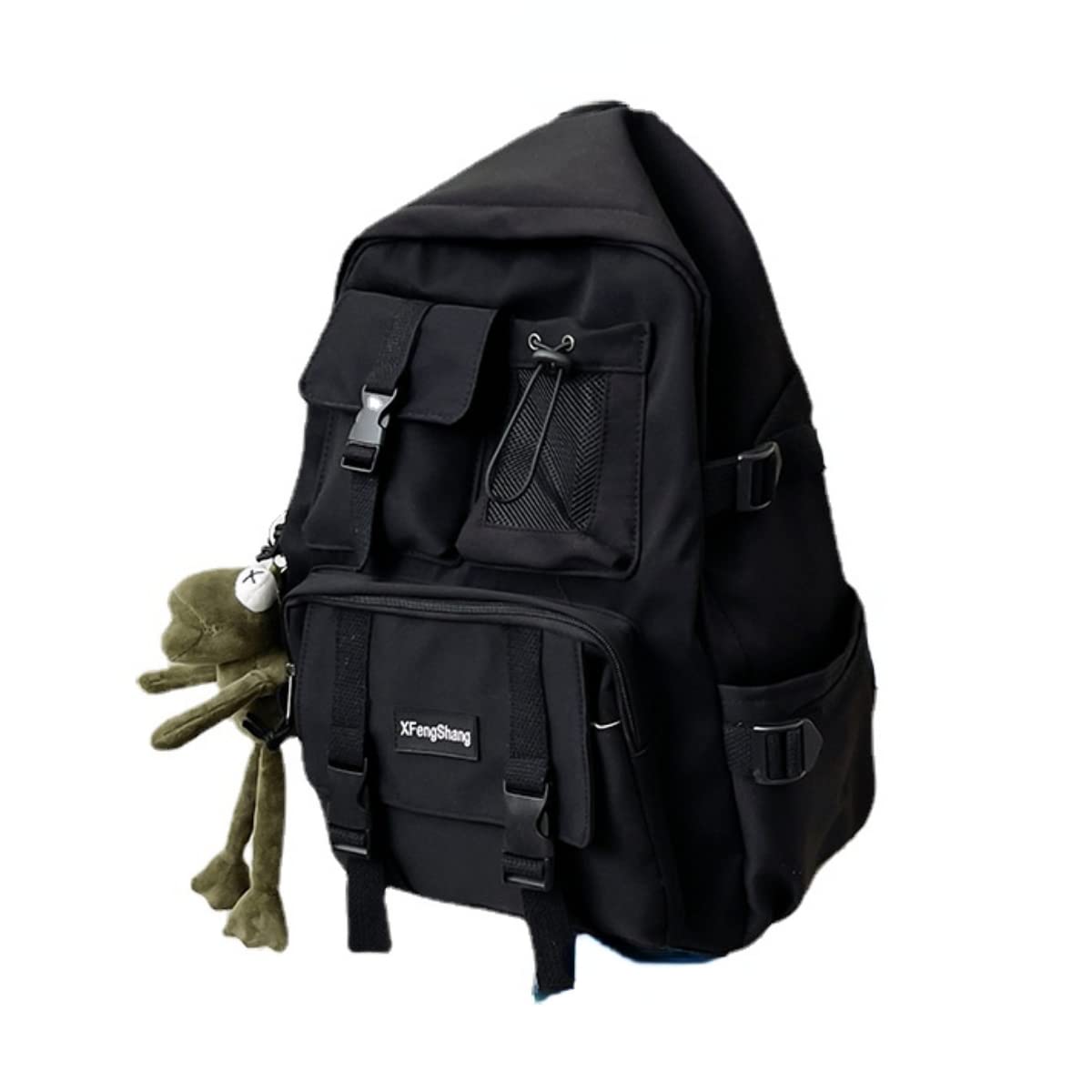 Ansair Women's Black+Pendant Kawaii Backpack School Japanese Asthetic Backpack Ins Travel Bag Monochrome Backpack With Cute Pendant (Color : )