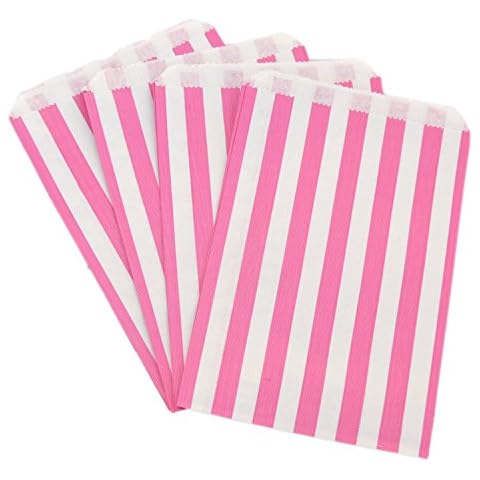 The Paper Bag Company Candy Stripe Paper Bags, 5 x 7 Inches - Pink, Pack of 100 Cover