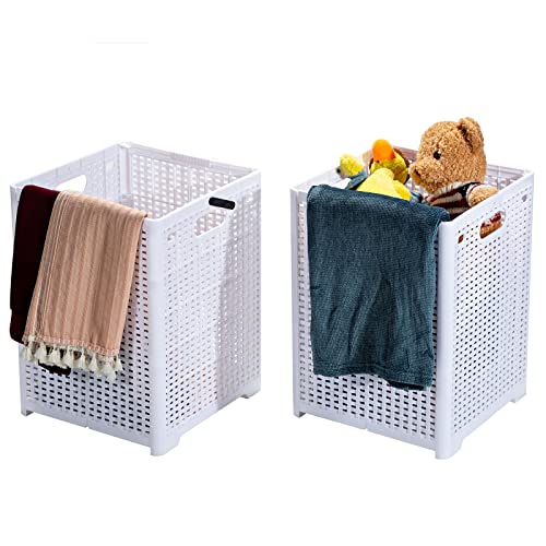 Eslite 42L Collapsible Plastic Laundry Baskets,Foldable Laundry Hamper,Pack Of 2 (White) #TOP5