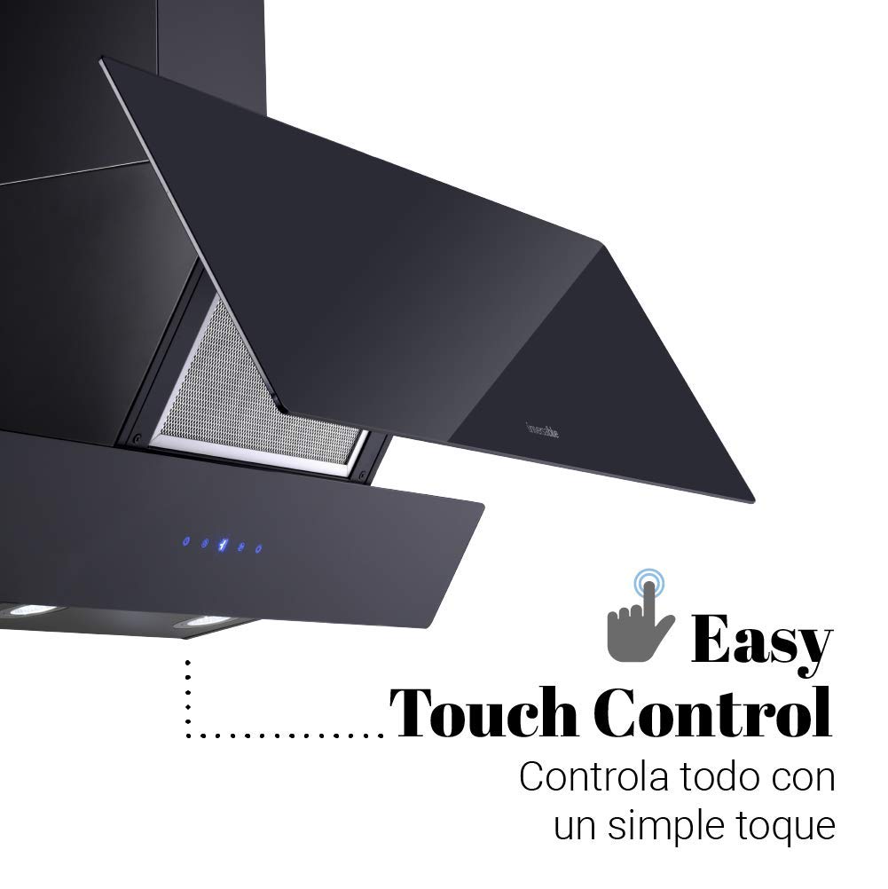 UNIVERSALBLUE Campana Extractora Cristal Negra 90cm | Extractor Humos y Aire Eléctrico para Cocina | Control Táctil | Ruido Reducido | Filtros de Carbono | Fácil Limpieza | Luz LED | Clase C — view 4