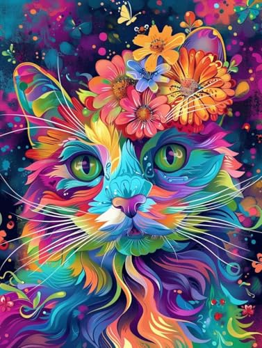 Peinture par numéro chat 100x130cm grand format kit acrylique sans cadre
