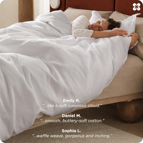 Image of Bedsure Cotton Duvet Cover Set - 100% Cotton Waffle Weave Bright White Duvet Cover Oversized King Size, PureWoven Breathable Bedding Set for All Season, 3 Pieces, 120 inchx98 inch