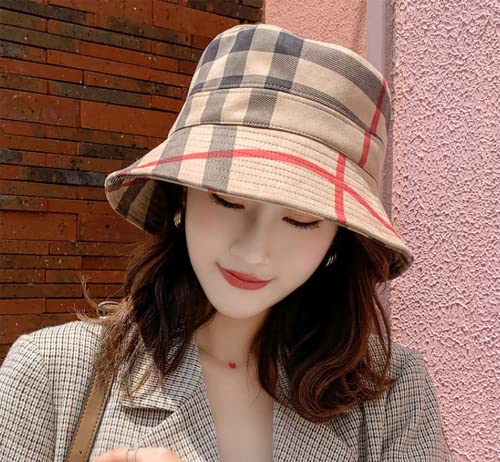Ruinuo Plaid Bucket Hat Women Soft Sun Hat For Spring Summer Autumn Winter Travel Velvet Tartan Packable Bucket Hats Kaki #TOP1