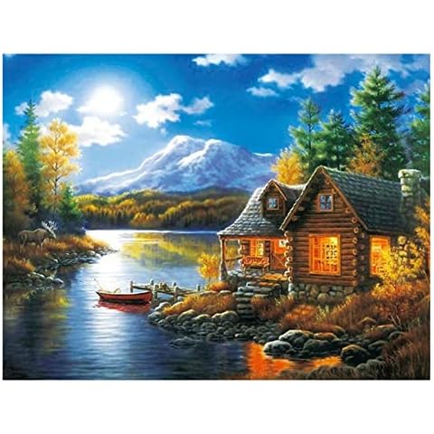 Cukol Kreuzstich Stickpackungen Vorgedruckt Set Erwachsene Landschaft, Stickvorlagen Stickbilder Vorgedruckt Kreuzstich Stickpackung Sticken Stickbild Set für Erwachsene Anfänger, Cross Stitch Kit Cover